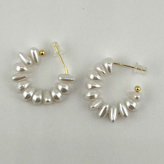 Faux Pearl Beaded Cuff Hoop Earrings