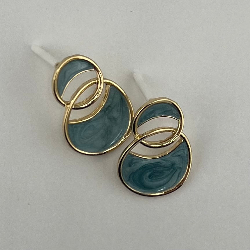 Blue Round Stud Earrings