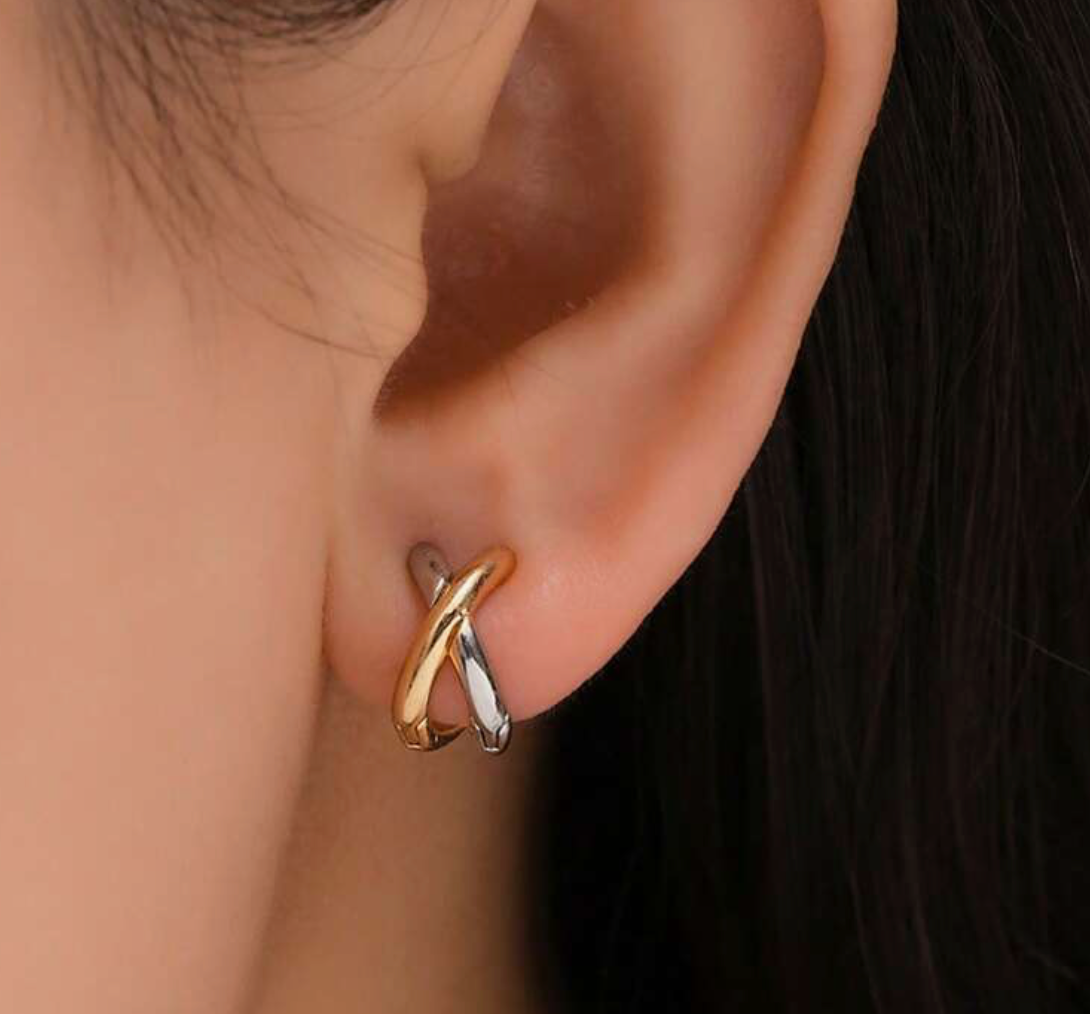 Dual-Tone Small Copper Hoop Earrings Unisex