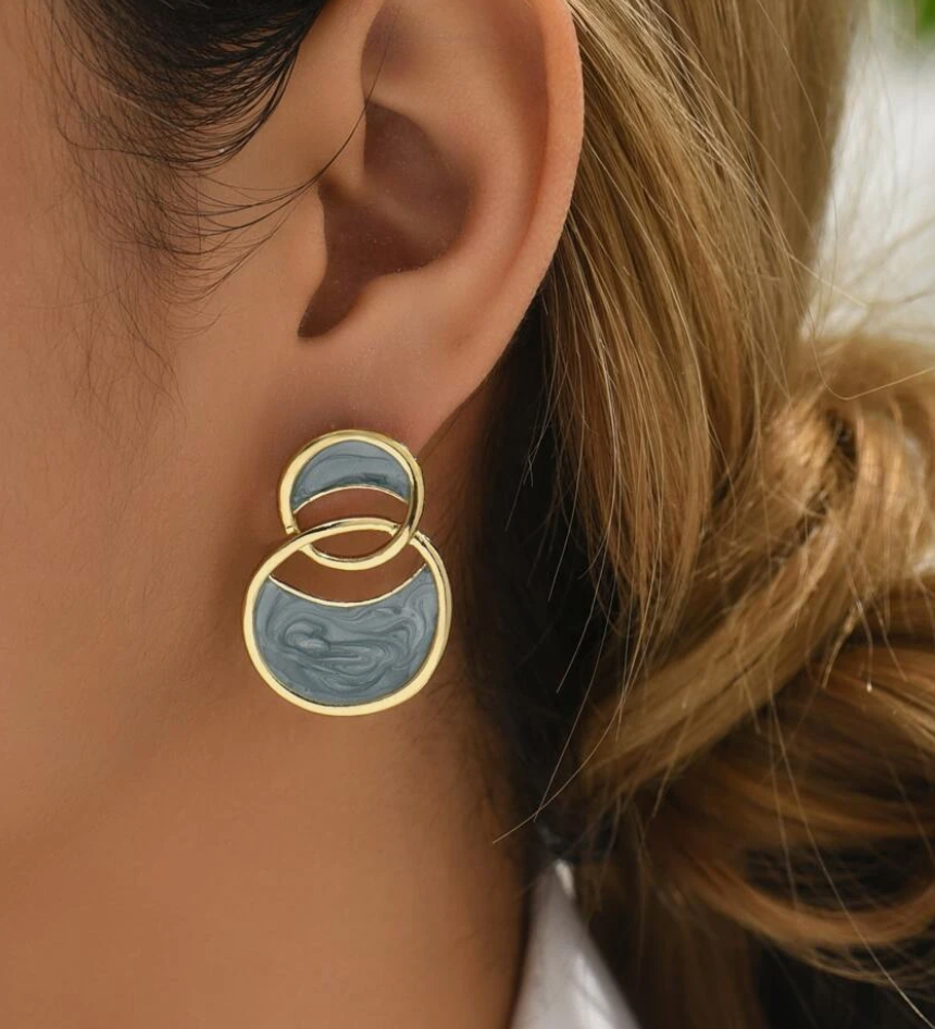 Blue Round Stud Earrings