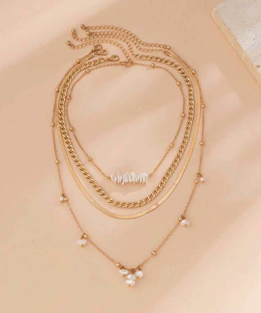 4pcs Faux Pearl Decor Necklace