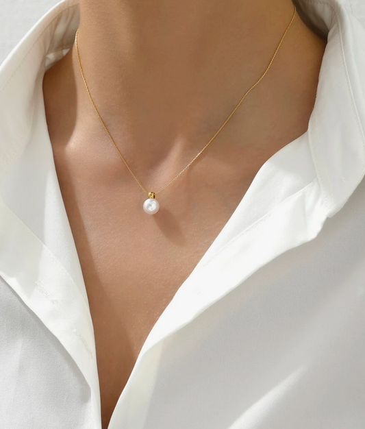 Minimalist Stainless Steel Faux Pearl Pendant Necklace